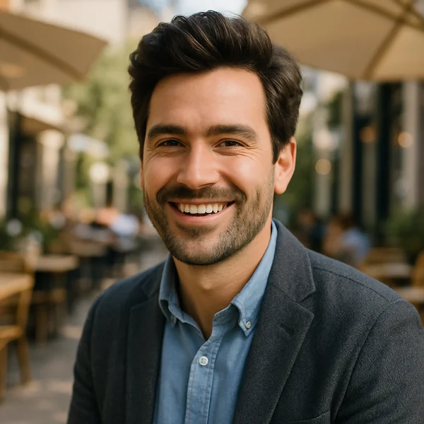 Happy hair transplant patient with full hair